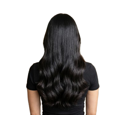 Comparison of long, straight hair from front and back views on a white background